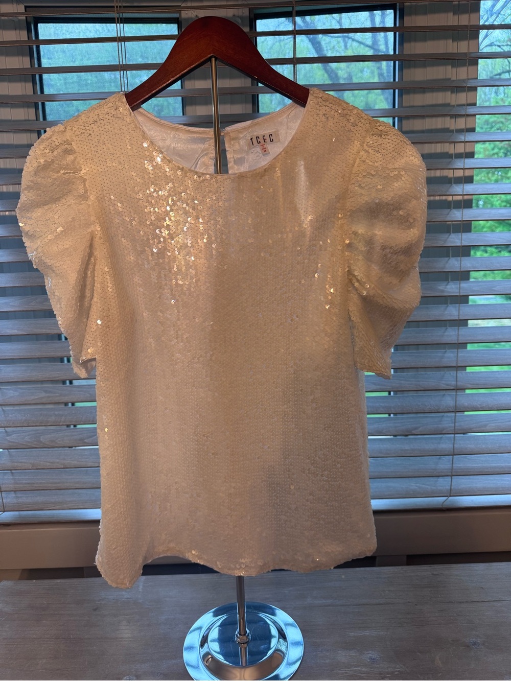 TCEC Ivory Sequin Puff Sleeve Top